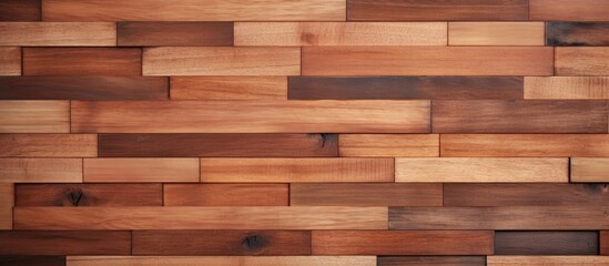 A detailed view of a wall constructed with wooden planks, showcasing the natural texture and grain of the wood material. The planks are arranged in a seamless pattern,