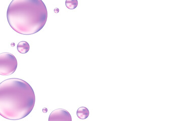Light violet, light purple liquid bubbles or molecule sell glowing circles floats over a transparent background. Aesthetic glowing composition, cosmetology, beauty science, skin care molecular concept