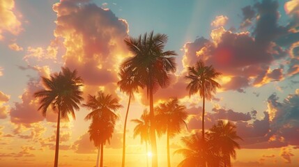 Fototapeta na wymiar 4 sugar palm tree in the sunset