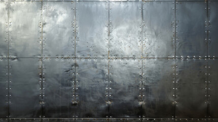 Industrial degraded and grungy sheet metal background texture with rivets evenly spaced - obrazy, fototapety, plakaty