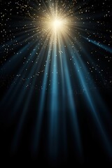 Spotlight with shiny light and particles. Glow backdrop design of spotlight and stage. Gold color rays.