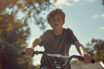 Fototapeta na wymiar teenager getting bike to ride home