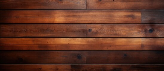 The image shows a wooden wall with a brown stain on it. The texture of the wood is visible, along with the dark brown coloration from the stain. - obrazy, fototapety, plakaty