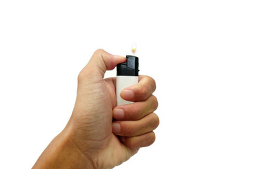 hand holding a lighter isolated on white background