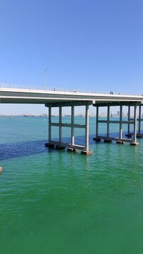 Vertical stock video Miami Key Biscayne bridge