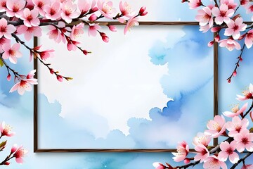 Sakura cherry blossom flower empty rectangular mockup with watercolor theme during spring