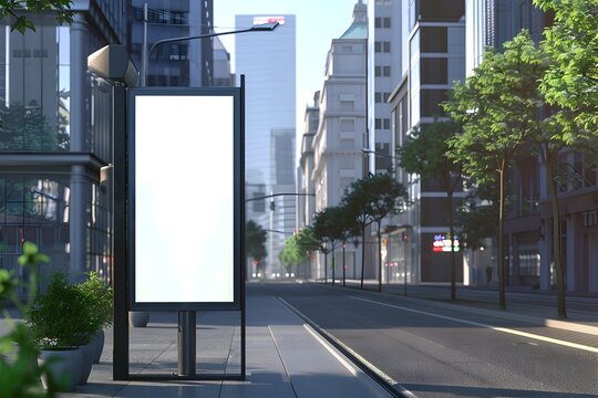 3D Rendering of a Blank Advertisement Billboard on a Busy City Street