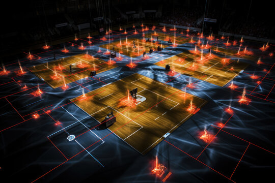 Scheme basketball game on blackboard background