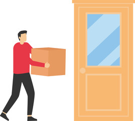 Delivery worker holding a package at door，Express door-to-door delivery service.

