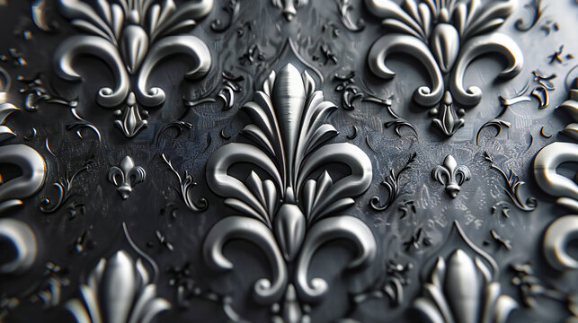 Ornamental Fleur-de-Lis Pattern, Vintage Royal Design, Elegant Gold and Black Textured Background, Artistic Decor