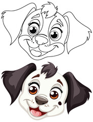Cartoon puppy faces with expressive eyes and smiles.