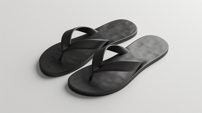 pair black of flip flops mock up isolated on white background