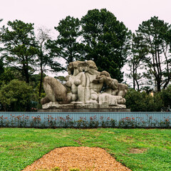 Fototapeta premium The sculpture of Adam And Eve in Sochi Arboretum, Russia