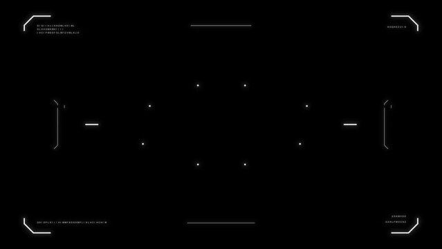 Futuristic glitchy HUD aim. Cyberpunk style distorted HUD screen. Tech user interface screen for game, movie, sci-fi, drone footage, VR etc. Video overlay template. Cyber, tech concept.