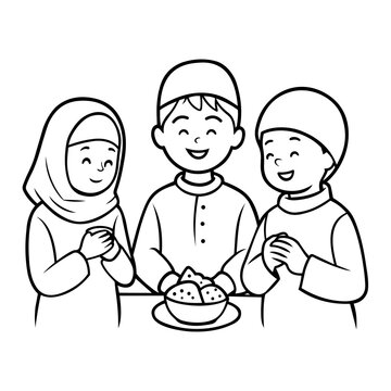 Ramadhan fasting black line vector illustration