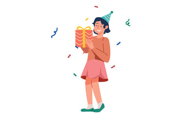 Girl Carrying A Gift Box Appears Joyful | Friendship Party Illustration