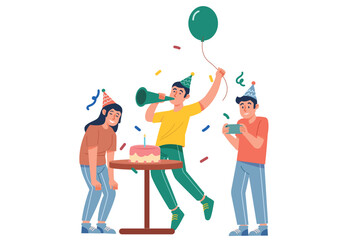 The Two Boys Were Celebrating Their Friend&rsquo;s Birthday | Friendship Party Illustration