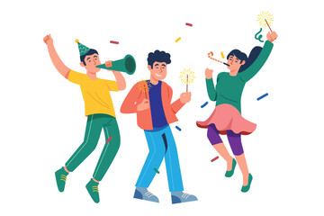 They're Having Fun At The New Year's Party | Friendship Party Illustration