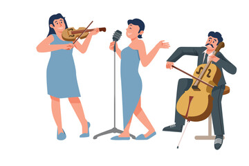 Musicians Is Performing At A Wedding  | Friendship Party Illustration