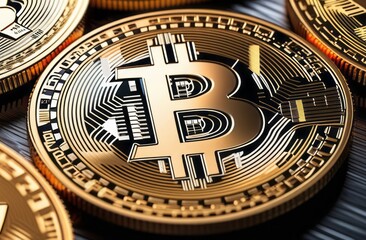 Fototapeta na wymiar Bitcoin ETF coin, gold yellow, trading, chart, money, rich. Close-up bitcoin coin with flying coins. Bitcoin Crypto currency Gold BTC Bit Coin close up of Bitcoin coins isolated. Blockchain technology