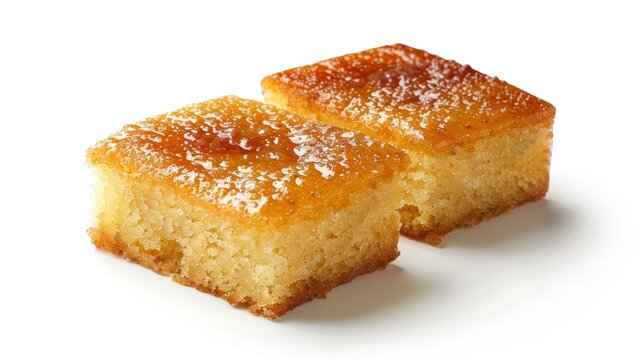 Basbousa,A semolina cake soaked in syrup in syrup Ramadan dessert.Isolated on white background.