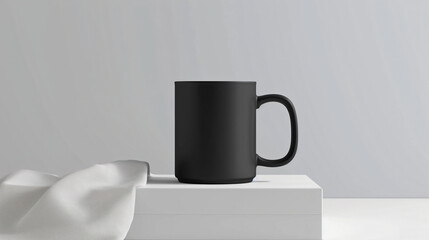 Fototapeta na wymiar black coffee cup on podium mock up isolated on white background, Suitable for various marketing and promotional materials