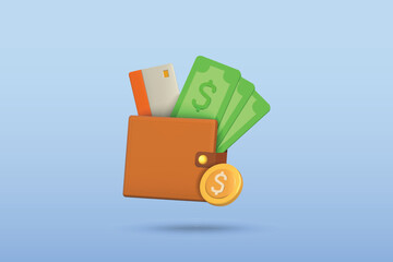 3d money, coin and credit card icon vector illustration design. Digital wallet concept on blue background.