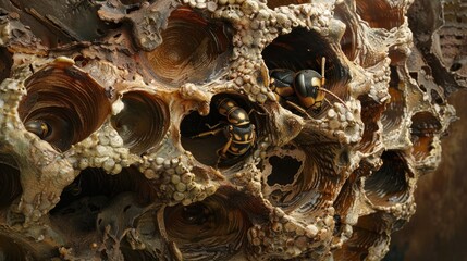 Asian hornet nest. Generative AI - obrazy, fototapety, plakaty