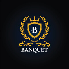 Luxury Royal Crown Shield Logo | Luxury Royal Crown Leaves Logo | B Alphabet logo