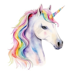 Obraz na płótnie Canvas Vibrant Watercolor Unicorn Head with Rainbow Mane