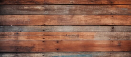 A wooden wall with a vintage look has been painted brown, giving it a warm and rustic appearance. The texture of the wood grain adds depth to the color, creating a cozy atmosphere. - obrazy, fototapety, plakaty