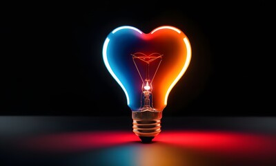 A luminous heart-shaped bulb stands out with vivid red and blue hues, creating a striking visual that encapsulates love's fiery and serene sides. The lighting invokes deep emotion.