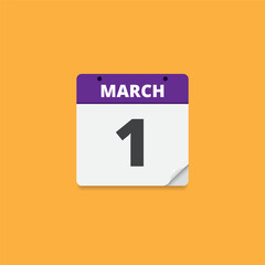1 March Calendar Date Vector
