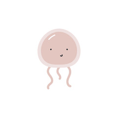 Cute pastel jellyfish. Flat cartoon vector illustration isolated on white background. For card, posters, banners, printing on the pack, printing on clothes, fabric, wallpaper, textile or dishes.