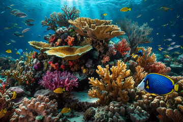 Naklejka na ściany i meble The symphony of underwater coral reefs and colorful fishes