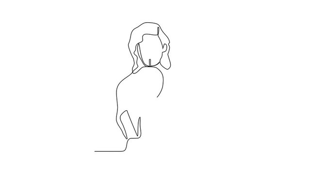 Animated self drawing of a woman is drinking coconuts during the day while on holiday at the beach video illustration. Drinking coconuts activity illustration in simple linear style design video.