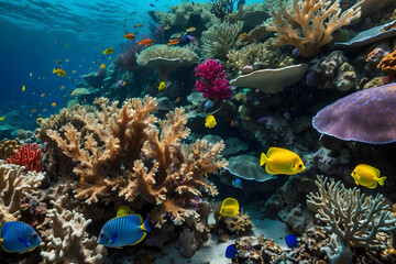 Obraz na płótnie Canvas The symphony of underwater coral reefs and colorful fishes