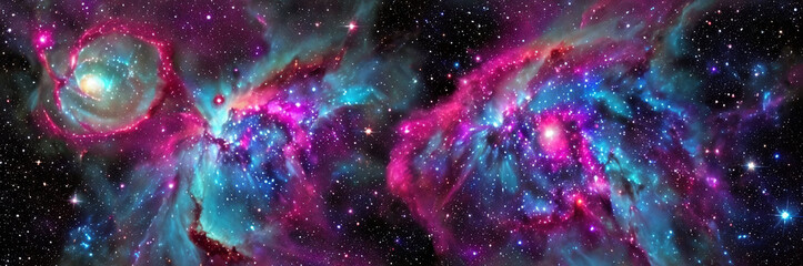 Nebula, a cosmic masterpiece of vibrant colors and swirling gases. It embodies the celestial birthplace of stars, capturing the awe-inspiring beauty of the universe. Generative AI. - obrazy, fototapety, plakaty