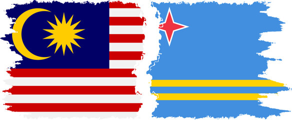 Aruba and Malaysia grunge flags connection vector