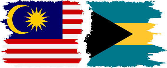 Bahamas and Malaysia grunge flags connection vector