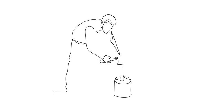 Animated self drawing of the people are splitting wood in the forest using the ax in their hands video design illustration. Splitting wood activity illustration in simple linear style video design.
