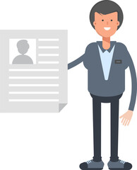 Male Character Holding Job Application Document
