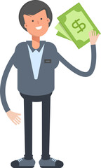 Male Character Holding Dollar Banknotes
