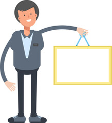 Male Character Holding Blank Signage
