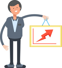 Male Character Holding Arrow Chart
