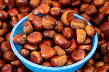 View of the chestnuts on sale in the market