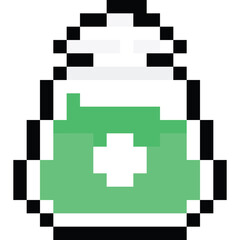 Obraz premium Pixel art green potion bottle icon