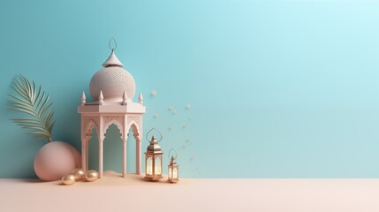 Blue Ramadan kareem and eid fitr islamic concept background lantern illustration for wallpaper, poster, greeting card and flyer.