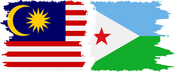 Djibouti and Malaysia grunge flags connection vector