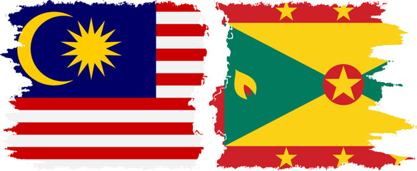 Grenada and Malaysia grunge flags connection vector
